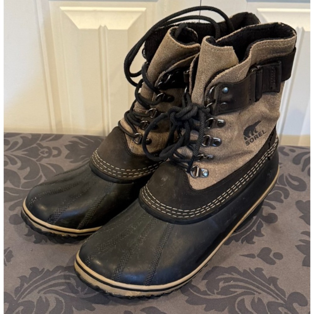 SOREL Women's Winter Fancy Lace II Waterproof Boots Black Tan Suede Size 11